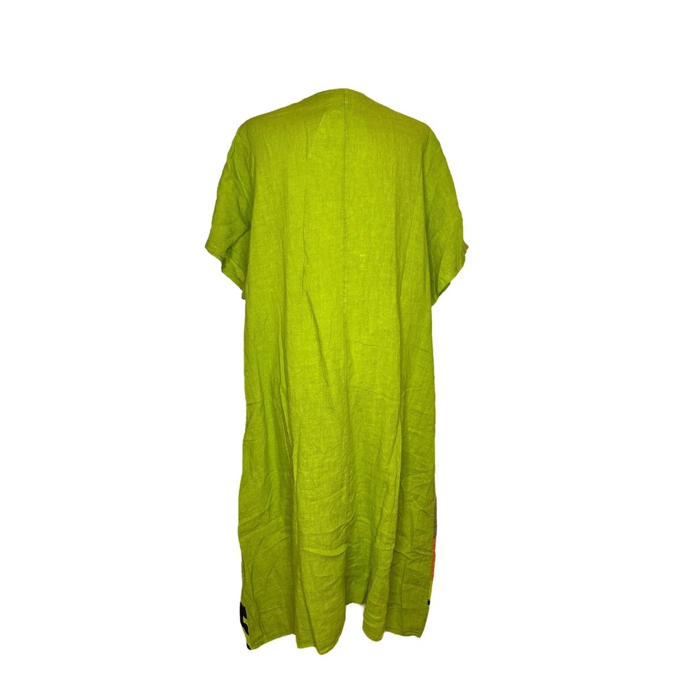 Women's Green Linen Dress Size M Midi Scoop Neck Transparent Made in Italy NWT - Picture 4 of 4